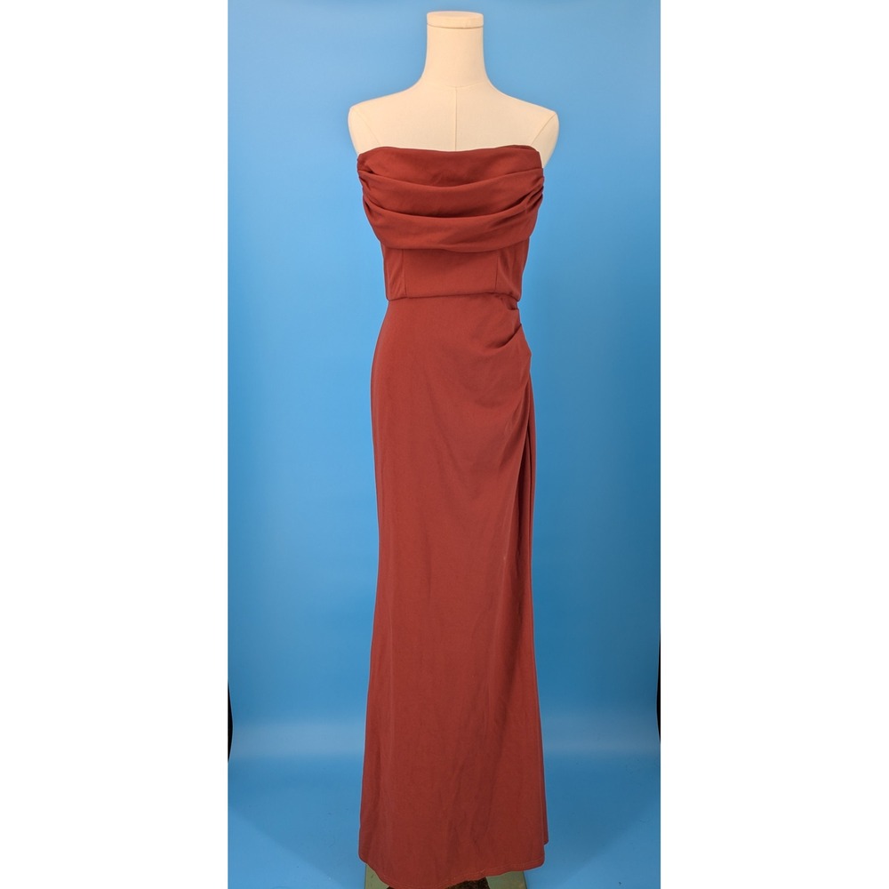 David's Bridal Bridesmaid Dress Sz 2  Cinnamon Red Strapless Cowl Neck F20721